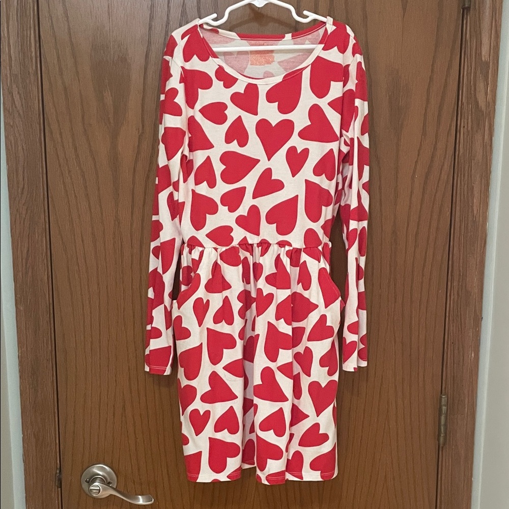 Cat & Jack UEC Girls Sz XL (14) Red Heart Long Sleeve Dress ❤️